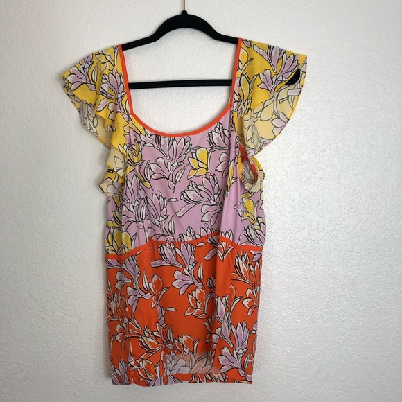 Anthropologie Farm Floral Orange, Yellow and Pink Blouse - Picture 9 of 9
